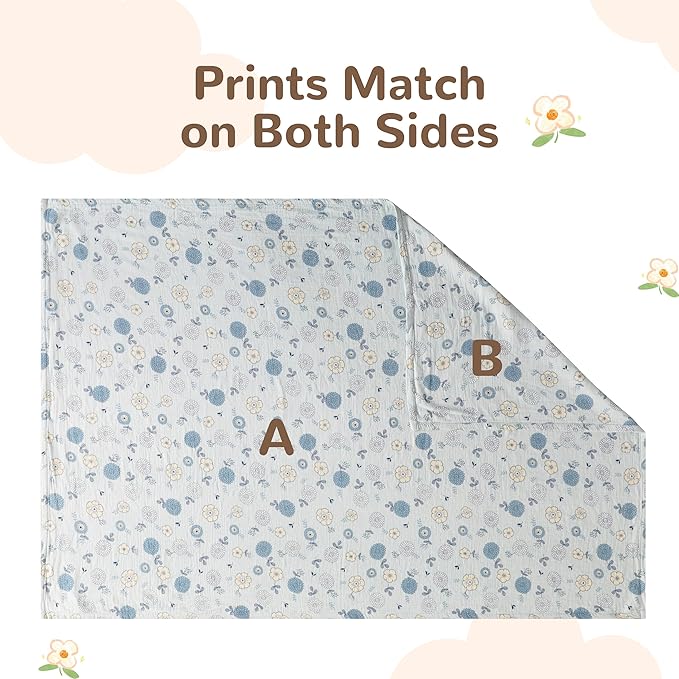 NTBAY 4 Layer Muslin Cotton Toddler Blanket, 42x60 Soft and Breathable Receiving for Newborns and Infants, Perfect for Crib, Stroller, Travel, Lightweight Nursery Blanket, Rustic Bloom