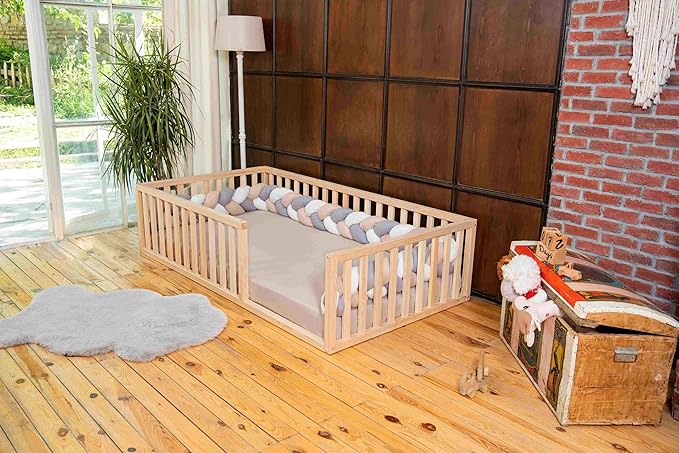 Montessori Floor Bed Full Size 54x75 / Height 18.9'' | Pine Tree Toddler Bed Frame, Wood Bed Frame | Gift for Kids Room Decor (Full)