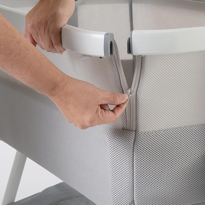Venice Child California Dreaming Bedside Crib Bassinet w/Travel Case, Bamboo Bassinet Sheet, Removable Bamboo Compressed Cotton Mattress, Height Adjustable, Easy Clean (Gray)