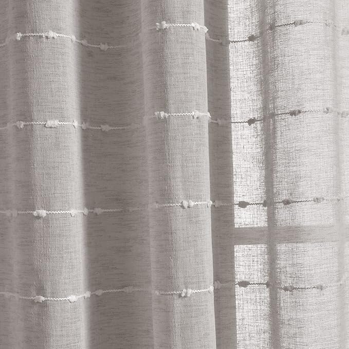 Lush Decor Farmhouse Textured Back Tab/Rod Pocket Sheer Window Curtain Panel Pair, 38"W x 84"L, Gray