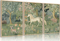 Vintage Woodland Animal Nursery Wall Art Magic Horse Bear Deer Poster Green Fantasy Forest Botanical Pictures Decor Fairy Tale Nature Painting Canvas Print Artwork for Kids Room Living Room, Unframed