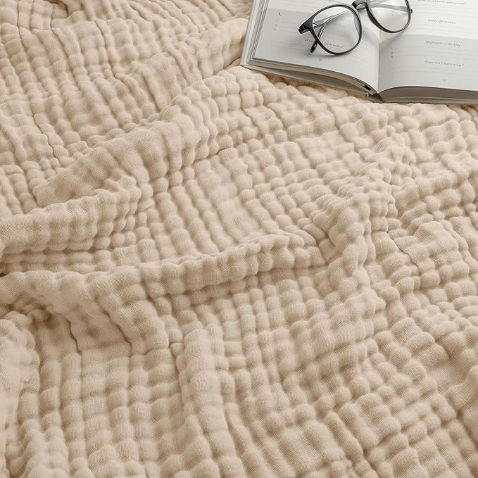 Comfy Cubs Muslin Blanket for Adults King 108" x 90" - 6 Layer Soft, Breathable & Lightweight Muslin Adult Blanket - Machine Washable & Designed in The US Bedding for All Seasons - Sand