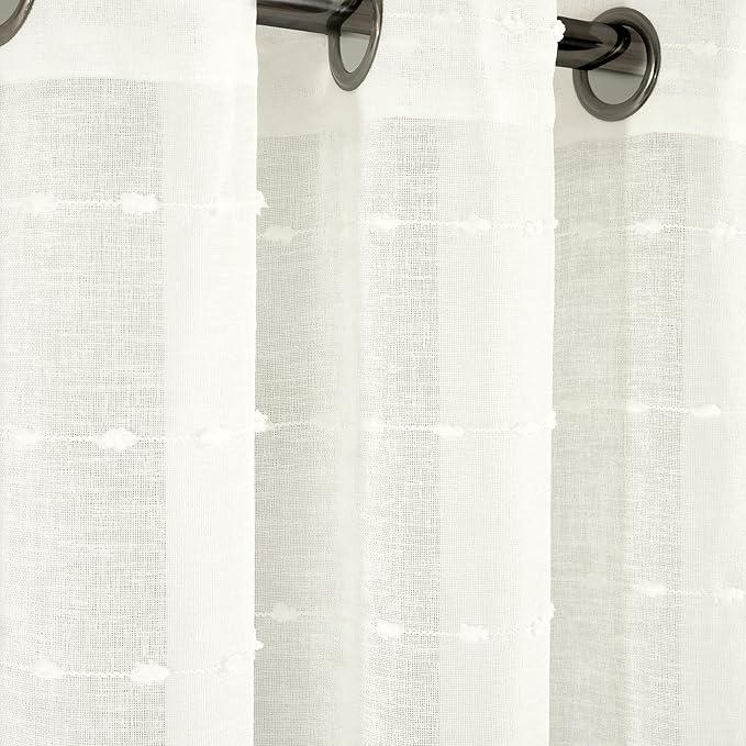 Lush Decor Farmhouse Textured Grommet Sheer Window Curtain Panel (Single Panel), 115"W x 84"L, White