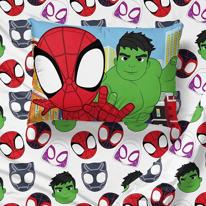 Sunny Side Up Spidey & His Amazing Friends Twin Sheet Set - 3 Piece Kids Bedding Set Includes Pillow Cover - Super Soft Superhero Microfiber Sheets Features Miles Morales & Ghost Spider