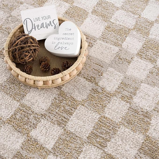 Hauteloom Benjy Living Room, Bedroom Area Rug - Farmhouse - Cream, Gold - 18" x 18"