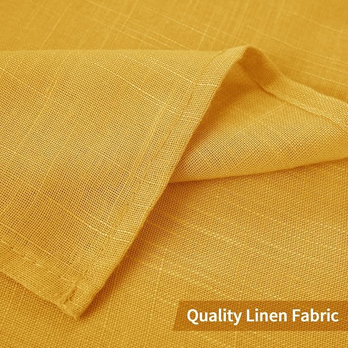 MIULEE 2 Panels Natural Linen Sheer Window Curtains Elegant Mustard Yellow Fall Drapes Grommet Top Window Voile Panels Linen Textured Panels for Bedroom Living Room (52X90 Inch)