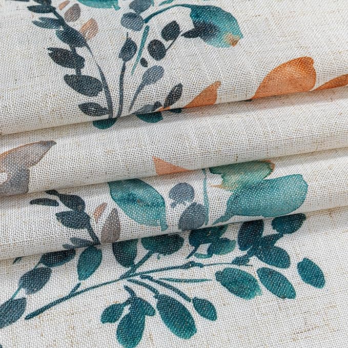 MYSKY HOME Curtains for Living Room Semi Sheer 84 inch Length Light Filtering Privacy Protect Drapes Set Linen Blended Texture Soft Touch Leaves Pattern Treatment, 52" Wide, Burnt Orange, 2 Panels