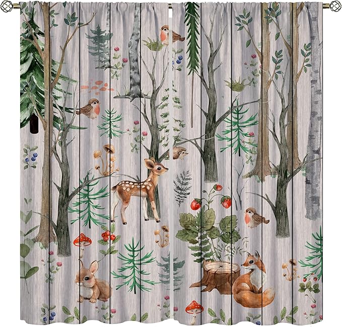 Forest Animal Curtains,Winter Dry Branches Pine Tree Moose Bear Animal Print Curtains for Children Boys and Girls Bedroom Living Room 42x54 Inch