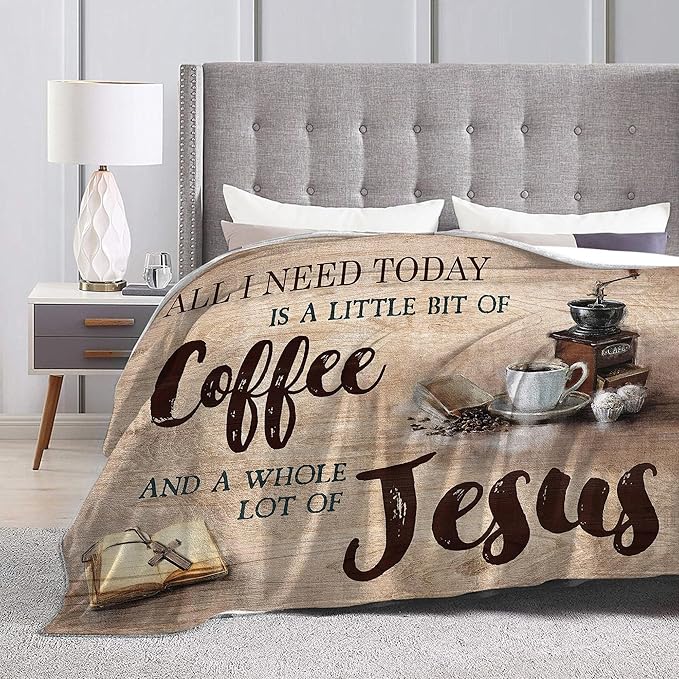 Christian Jesus and Coffee Throw Blanket - Religious Fleece Blanket for Women, Men, Kids, Adults - Soft Warm Cozy for Couch, Sofa, Bed - Coffee Gifts and Decor - 80"x60"