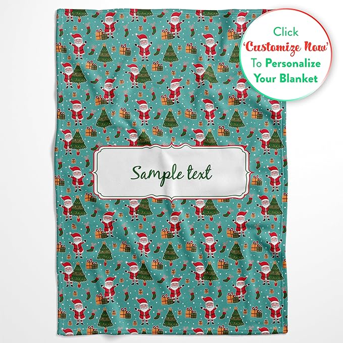 Personalized Santa Blanket - Ships Next Day, Printed in USA - Warm Fleece or Sherpa Sofa Throw for Christmas,Perfect for Bed or Couch - Customizable Family Throws (Fleece 50x60)
