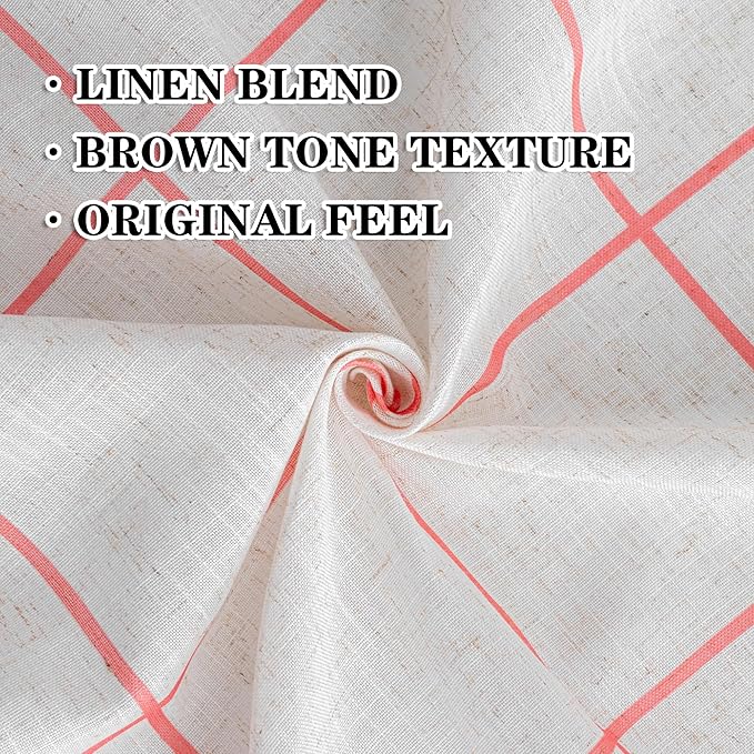 MYSKY HOME 100% Blackout Plaid Linen Curtains 95 Inches Long Double Layer Farmhouse Thermal Insulated Checkered Patterned Drapes Rod Pocket Back Tab for Living Room Girls Room, 2 Pcs, 52" Wide, Pink
