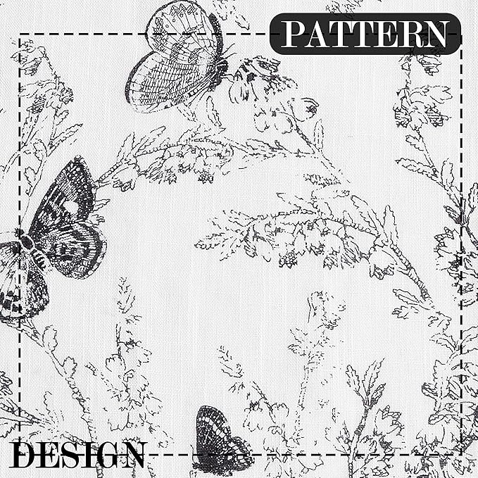 Jubilantex Butterfly Leaf Semi Sheer Curtains 95" L Curtain Panels for Kids Bedroom,Black Print on White Light Filtering Window Drapes,Grommet Top