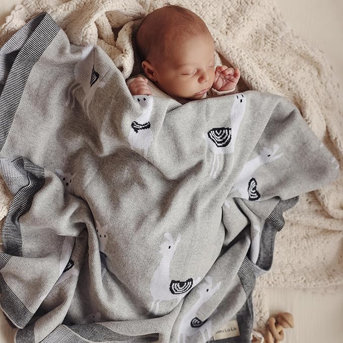 Knit Swaddling Baby Blanket - 100% Fine Loomed Cotton Cozy Receiving Cuddle Stroller Crib Swaddling Stroller Swaddle Quilt Blanket for Newborns Infants Toddler Boys and Girls (Llama - Pink)