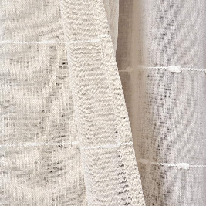 Lush Decor Farmhouse Textured Grommet Sheer Window Curtain Panel Pair, 38"W x 84"L, Beige