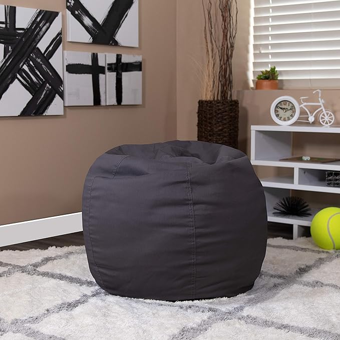 EMMA + OLIVER Small Solid Gray Bean Bag Chair for Kids and Teens