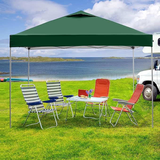 GDY 10x10 Pop Up Canopy Tent, Easy Set up Outdoor Silver Coated Beach Gazebos, Carpas for Pool, Events, Parties, and Camping, Green.