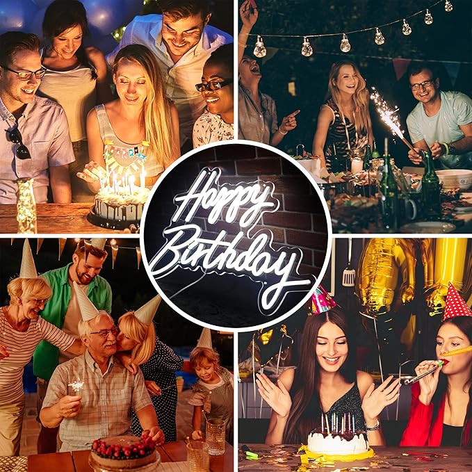Happy Birthday Neon Sign for Wall Decor Neon Sign for Backdrop Light Up Happy Birthday LED Neon Signs for All Birthday Party Teen Bedroom Reunion Decoration Gifts USB 21.7x13.8 Inch (White)
