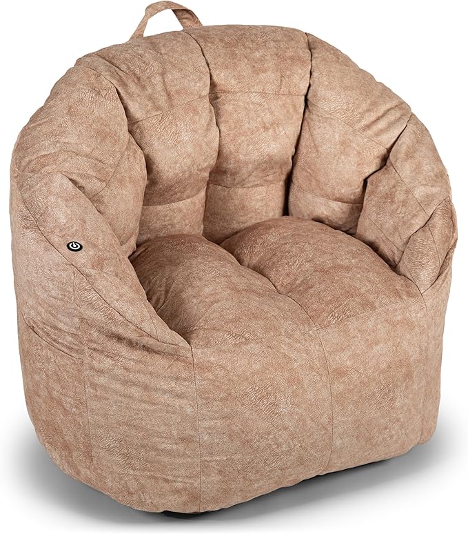 Big Joe Milano w/ Vibe Vibrating Massage Bean Bag Chair for Kids, Teens, Adults, Caribou Hyde, Vegan Suede, Lightweight Seat for Reading Nook and Gaming, 2.5 foot Refillable
