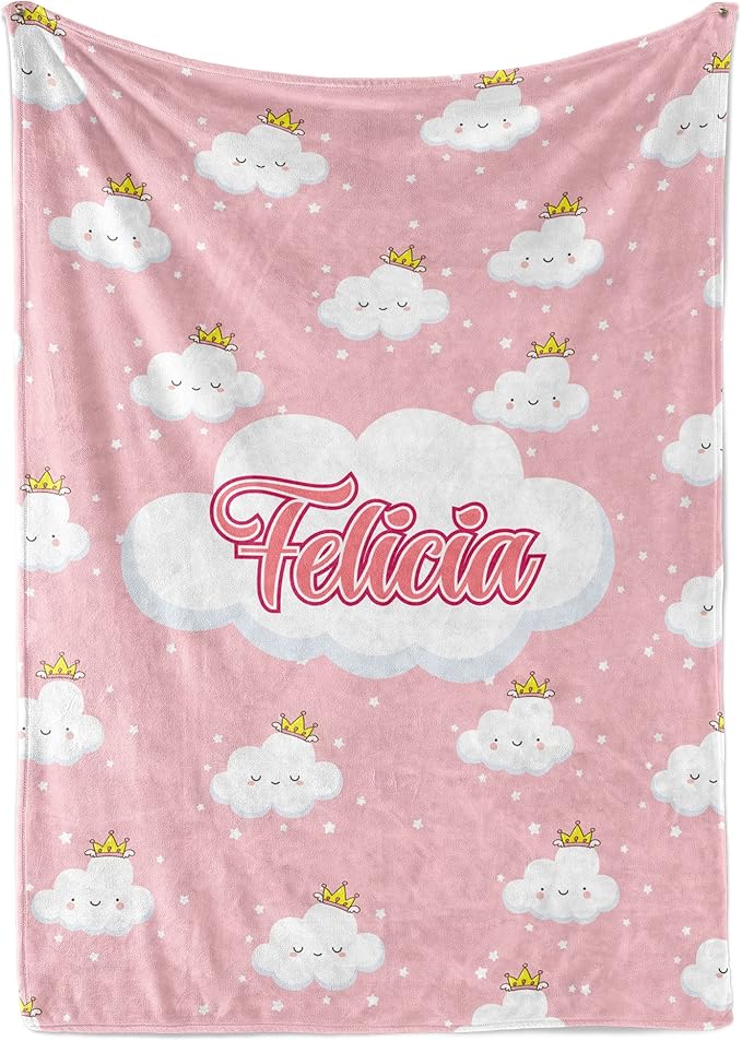 Personalized Cloud Blanket for Girls | Kids Cloud Unicorn | Custom Plush Fuzzy Rainbow for Toddler | Customized Little Girl Throw Blankets | Girl Sofa Bed Birthday| Fleece 50x60