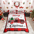 Xmas Truck Duvet Cover Set Queen Size, Christmas Tree Snowflake Print Bedding Set 3pcs for Kids Boys Girls Bedroom Decor, New Year Theme Red Plaid Print Comforter Cover with 2 Pillowcases,No Comforter