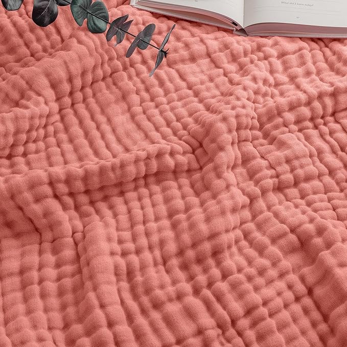 Comfy Cubs Muslin Throw Blanket - 50” x 60” Quilted Design - Lightweight, Breathable 6-Layer Gauze Fabric - Soft Cotton Blanket for Home or Travel - Packaged in Elegant Gift Box - Dusty Rose