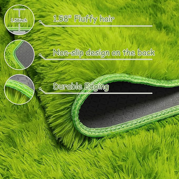 Soft Fluffy Grass Green Area Rug 8x10 for Bedroom Living Room Thick Plush Shaggy Rug Large Green Shag Carpet for Kids Room Dorm Baby Nursery Indoor Decor Aesthetic