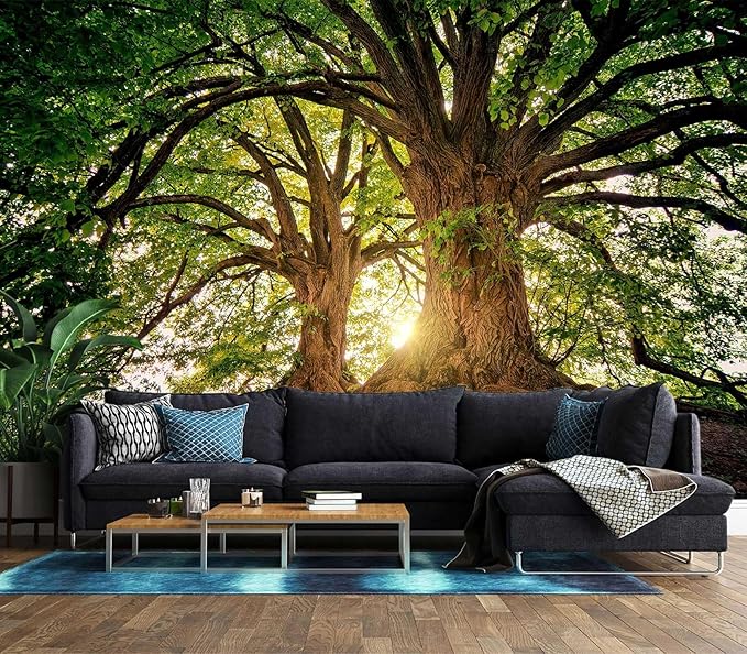 XMPMBM-Sunshine Forest backsplash Decorative Wallpaper Large Tree Bedroom Bathroom Wall Mural- W 154" X H 105"（112 Square Foot）