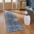Rugs.com Charleston Collection Rug – 10 Ft Runner Navy Blue Low-Pile Rug Perfect for Hallways, Entryways