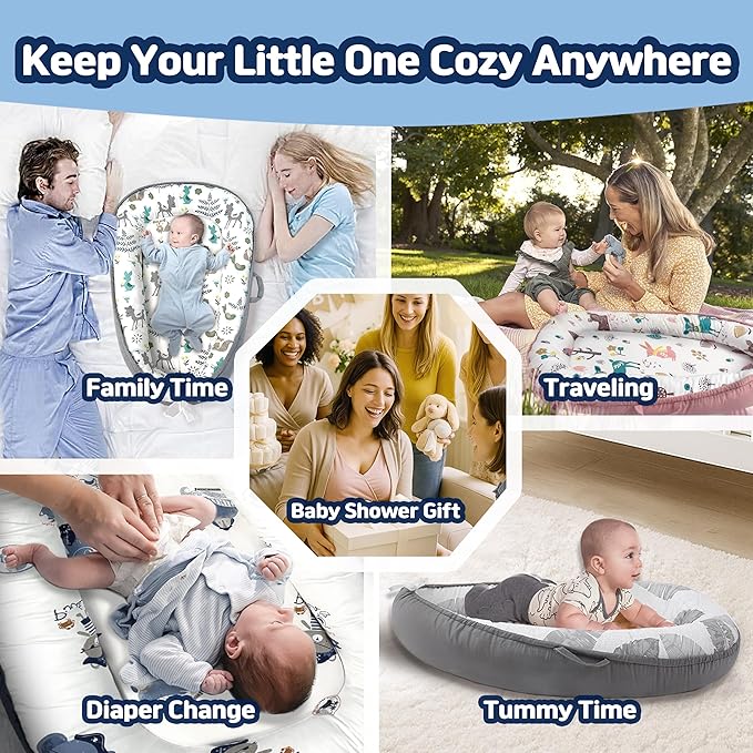 Baby Lounger for Newborn 0–24 Months, Baby Pillow & Baby Nest Lounger, Organic Cotton Breathable Infant Pillow, Portable Baby Nest for Home & Travel (Blue)