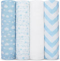 Comfy Cubs Muslin Swaddle Blankets Pack of 4, 47 x 47 Inches, Soft Cotton Baby Blanket Set, Large Multipurpose Swaddling Wraps for Newborns - Self-Soothing Swaddle - Blue