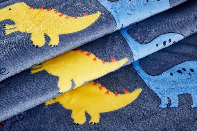 Flannel Baby Blanket Reversible Super Soft Blankets for Boys Girls Infant Newborn Sherpa Receiving Blankets for Crib Stroller Blue Dinosaur 30" x 40"