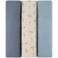 Ely's & Co. Muslin Swaddle Blanket 3-Pack for Baby Boy— 100% Cotton Muslin Extra-Large Swaddle Blankets (47”x 47”) Blue Bluebell