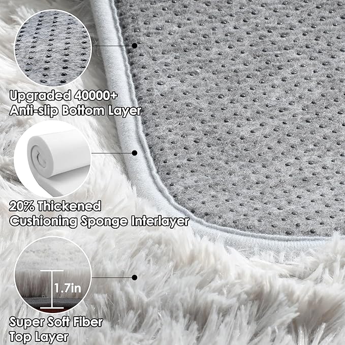 ONASAR 6x9 Area Rugs for Living Room, Large Tie-Dyed Light Grey Fluffy Shag Rug for Bedroom, Washable Ultra Soft Plush Floor Big Indoor Carpet for Baby Kids Girls Boys Teen Dorm Nursery Home Decor
