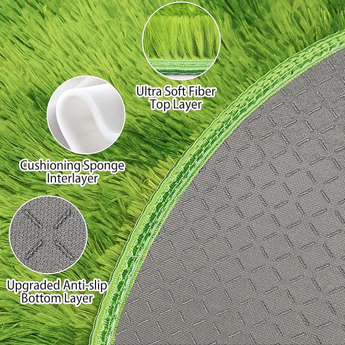 2 ft Small Green Grass Round Rugs for Bedroom,Tie Dyed Green Circle Rug Fluffy Fuzzy Round Carpet Shag for Boys Bedroom Girls Room Kids Playroom Nursery Room Decor Aesthetic