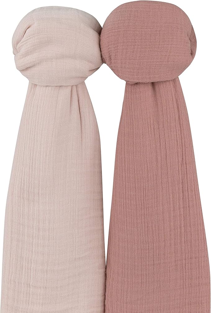 Ely’s & Co. Cotton Muslin Swaddle Blanket 2-Pack for Baby Girl — 100% Cotton Muslin Extra-Large Swaddle Blankets (47” x 47”) Cranberry & Rosewater Pink