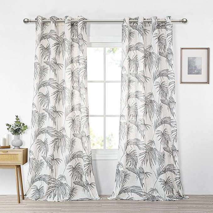 MYSKY HOME 95 Inch Brown Curtains Semi Sheer Linen Blended Window Curtain Panels for Living Room Light Filtering Privacy Protect Drapes Set Plant Leaf Style Texture Soft Touch, 52" x 95", Brown, 2 Pcs