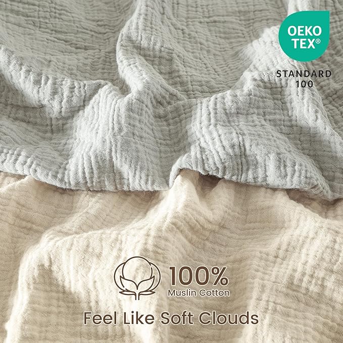 david's kids Muslin Crib Sheets for Boys Girls, 2 Pack 100% Cotton Soft Breathable Fitted Baby Neutral Sheet Set, Standard 52"x28" Crib and Toddler Mattress, Oat Milk & Light Gray