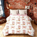 7 Pieces Western Cowgirl Comforter Set Full,Pink Bowknot Cowgirl Boots Rustic Farmhouse Bedding Set,Bow Tie Geometric Patchwork Golden（Comforter+Fitted+Flat Sheet+2 Pillowcases+2 Throw Pillow Covers）