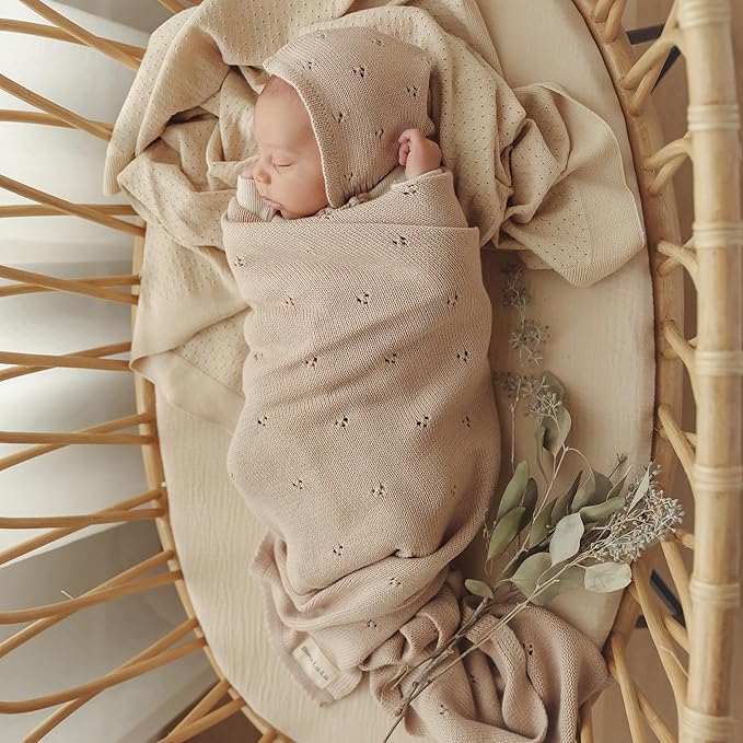 Luxury Organic Cotton Pointelle Baby Blanket (Powder Blue)