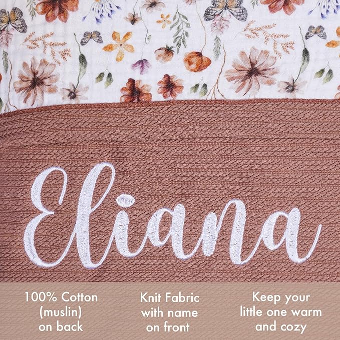 Personalized Baby Blanket with Name – Custom Knit Blanket, 27x40in Floral Embroidered Nursery Blanket for Girls – Customized Baby Blanket, Soft Newborn Gift & Custom Baby Gifts (Baby Brown)