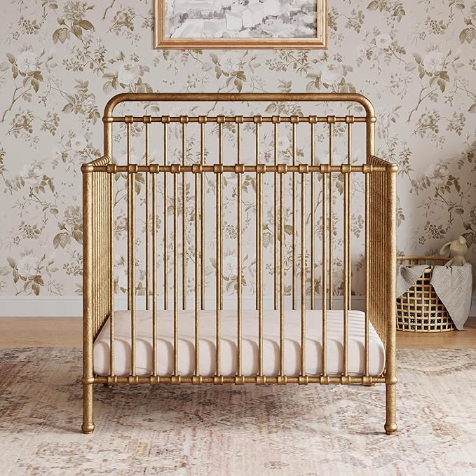 NAMESAKE Winston 4-in-1 Convertible Mini Crib w/Removable Wheels - Converts to Toddler Bed, Daybed & Twin-Size Bed - GREENGUARD Gold Certified - 4 Adjustable Heights - Durable Metal, Easy to Assemble