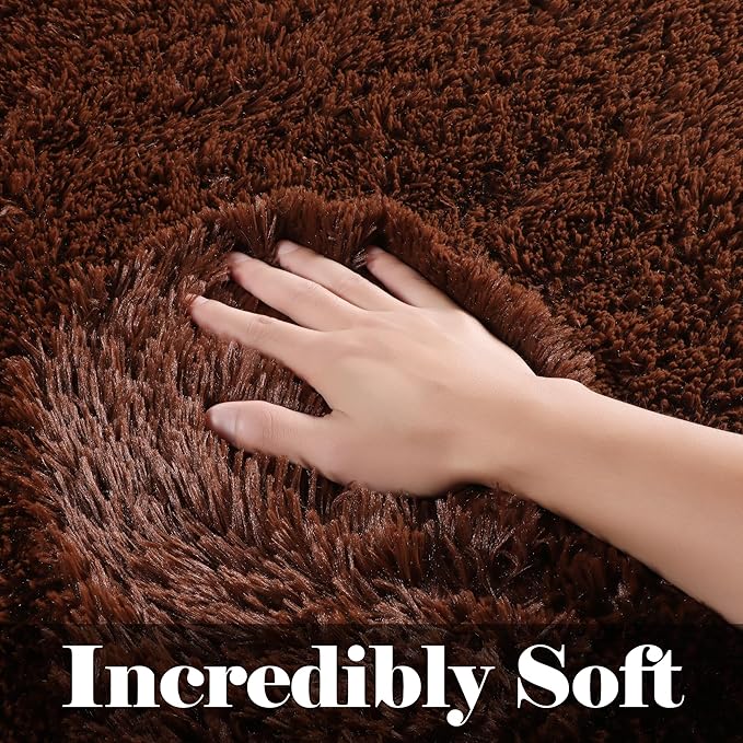 ONASAR Brown Rugs for Living Room Bedroom, 5x8 Washable Fluffy Bedside Area Rug, Soft Plush Shaggy Indoor Floor Carpet for Nursery Kids Girls Boys Teen Dorm Home Office Decor Aesthetic