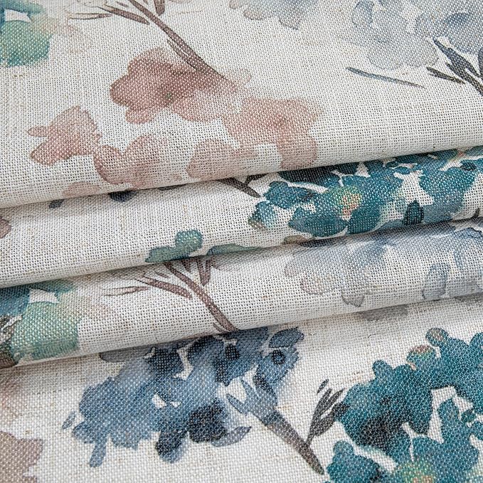 MYSKY HOME Floral Curtains for Living Room Linen Look Semi Sheer Vertical Light Filtering Privacy Drapes Decor Farmhouse Style Texture for Bedroom Dining Room, Brown, W52 x L84, Pack-2