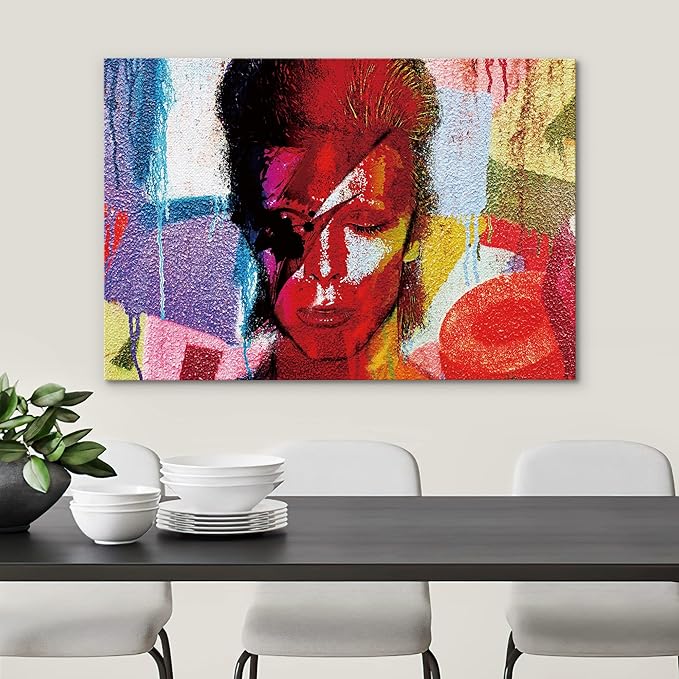 SIGNWIN Framed Canvas Wall Art David Bowie Ziggy Stardust Colorful Collage Graffiti & Street Art Famous People Pop Art Modern Urban Multicolor for Living Room, Bedroom, Office - 16x24 inches