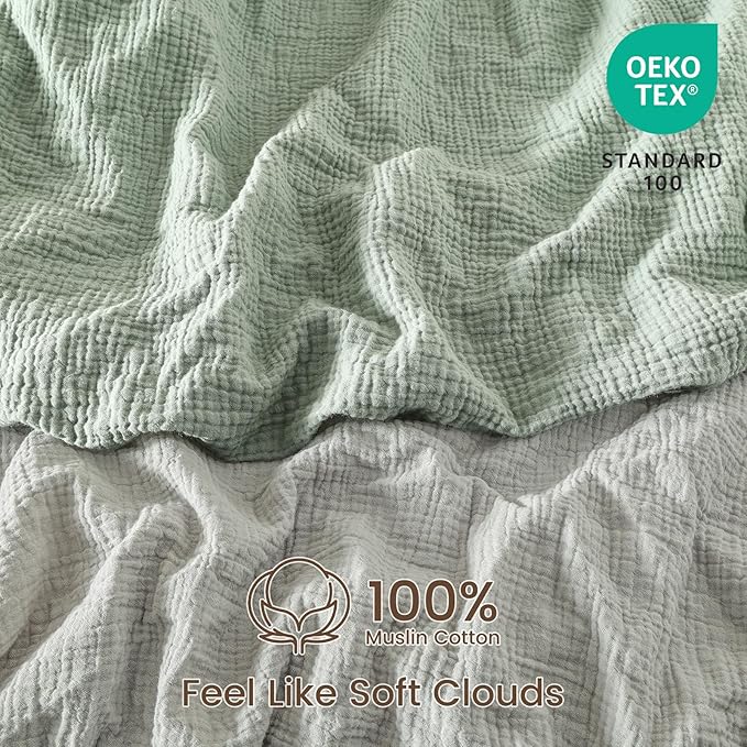 david's kids Muslin Mini Crib Sheets, 2 Pack Cotton Pack N Play Sheets for Boys Girls Neutral, Soft Breathable Baby Sheets Fit Pack N Play, Playard and Mini Crib Mattresses, Light Gray & Sage Green