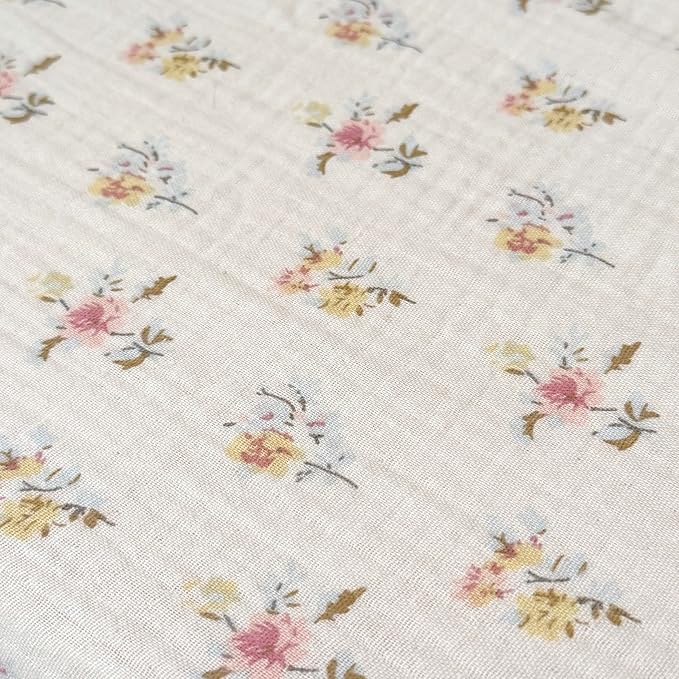 BuLuTu Muslin Duvet Cover King, Vintage Azalea Floral Comforter Cover with Ruffles, Princess Bedding Soft Breathable Gauze Cotton Quilt Covers,90"x104", Zipper Closure, No Pillow