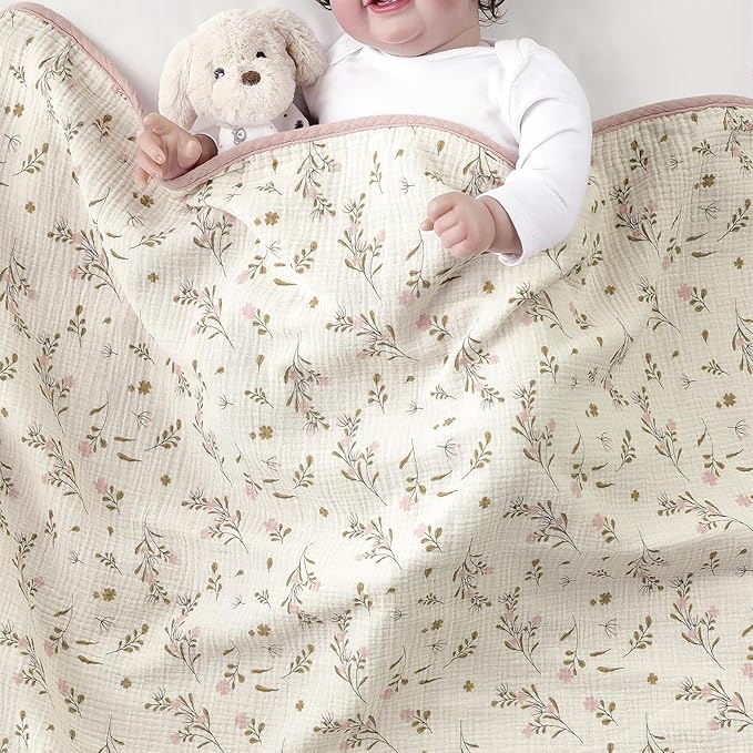 CREVENT 2Pcs 30''X40'' Cute Cozy Fluffy Warm Baby Blankets for Infants Toddlers' Bedding Crib Cot Stroller - Grey Cloud + Muslin Flower