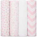 Comfy Cubs Muslin Swaddle Blankets Pack of 4, 47 x 47 Inches, Soft Cotton Baby Blanket Set, Large Multipurpose Swaddling Wraps for Newborns - Self-Soothing Swaddle - Pink