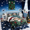 Cute Cat Kids Comforter Set Twin Size,Winter Holly Berry Snowflake Bedding Set Boy Girl Room Decor,Animal Merry Christmas Poinsettia Quilt Comforter,Dark Green Duvet Set Bedroom Quilt Set,1 Pillowcase