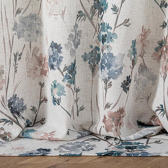MYSKY HOME Floral Curtains 72 inch for Living Room Linen Semi Sheer Light Filtering Privacy Protect Lightweight Drapes Decor Farmhouse Soft Touch for Dining Room,Brown, 52" Wide, 2 Panels